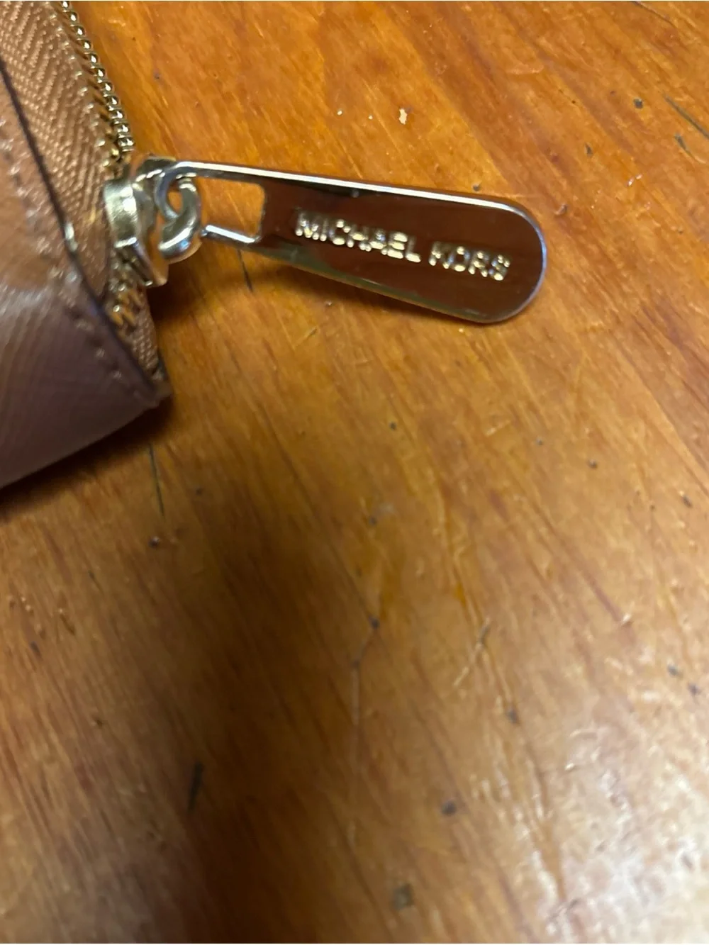 Michael Kors Tan Brown Studded Leather Wallet with Gold Logo